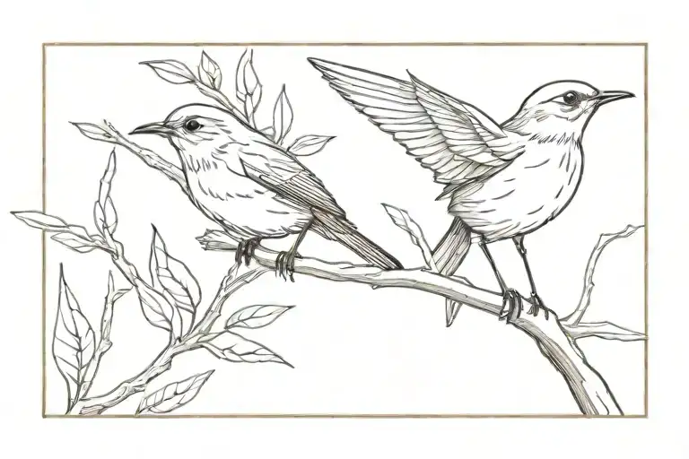 Small Robin Flying Away Other From Other Robin Who Is Oerched On Branch