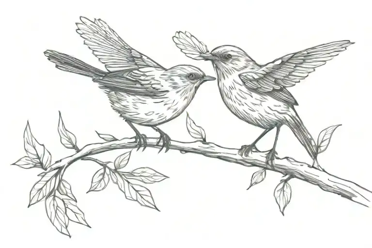 Small Robin Flying Away Other From Other Robin Who Is Oerched On Branch