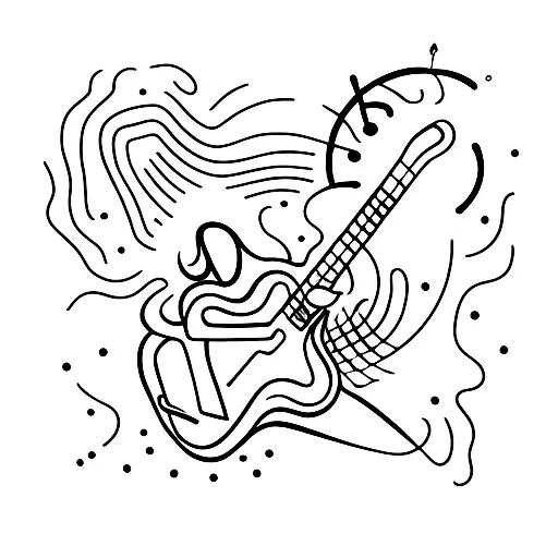 A Minimalist Tattoo Of A Ghostly Guitarist Playing A Haunting Melody On A Guitar