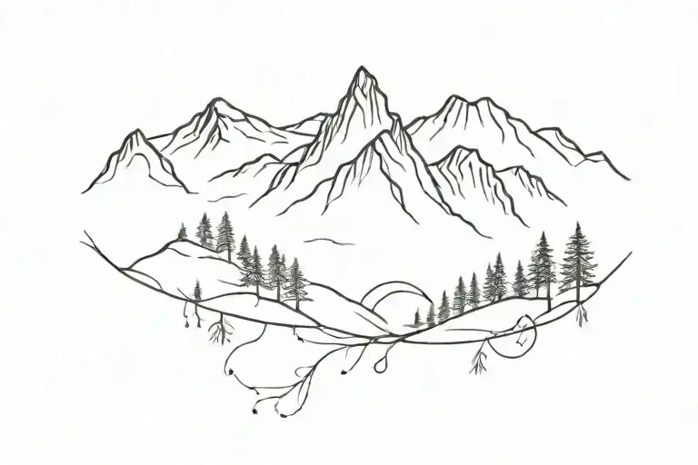 A Simple Row Of Mountain Landscape