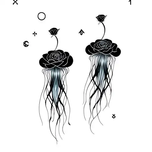 Rose And Jellyfish With Symbols In Length