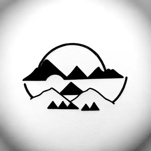 A Chain Of Five Mountains With A Rising Sun Behind Them