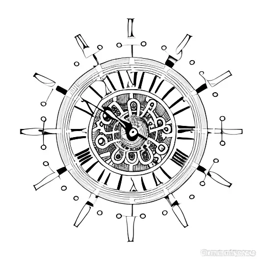 A Clock With Gears Made Of Musical Notes And Surrounded By Trees