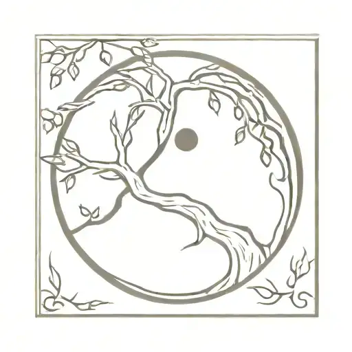 Ying Yang And The Tree Of Life Half Dry Half With Leaves
