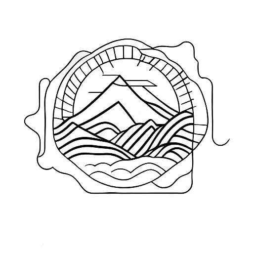 A Minimalist Tattoo Of A Mountain Range Forming The Silhouette Of A Triathlete