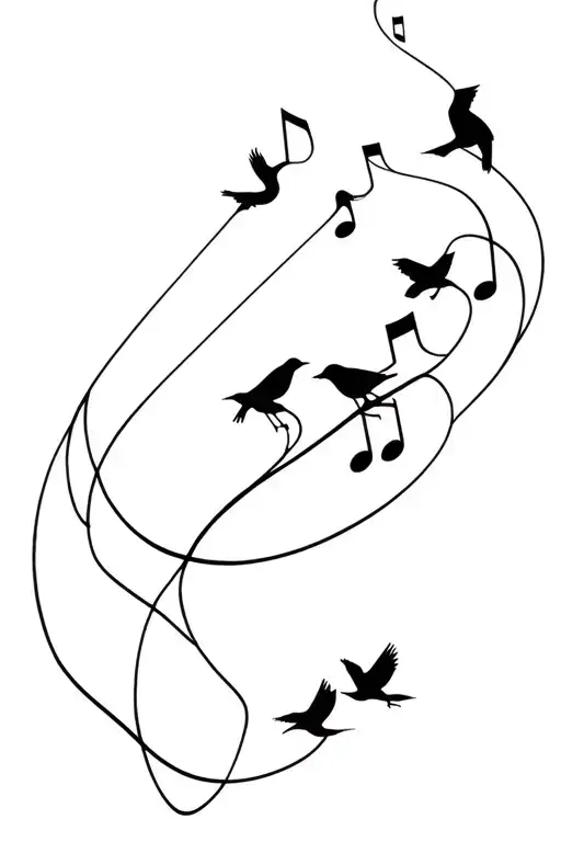 Continuous Line With Musical Notes And 4 Birds