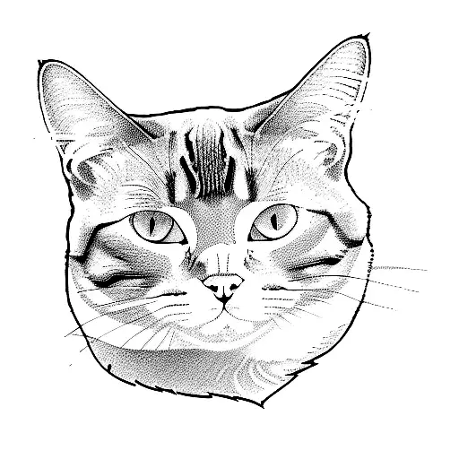 A Cat Color Block Line Art