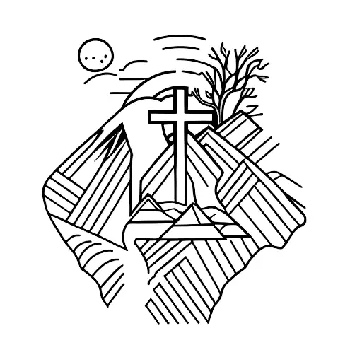 Mountain Landscape With A Hidden Cross