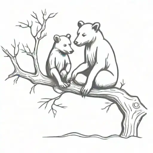 The Boy And Bear Sitting On On A Branch Of Tree