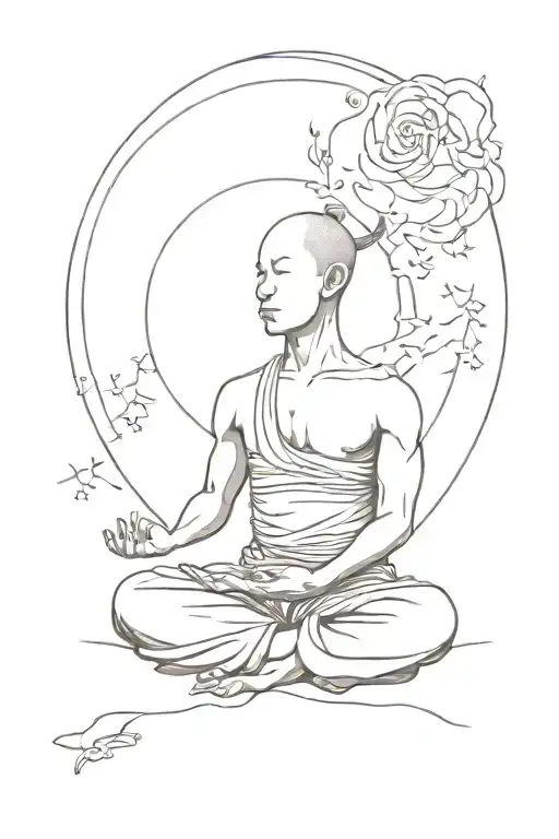 Shaolin Meditating With The Universe As Background