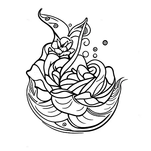 Crescent Moon Wit Water Lily And Rose
