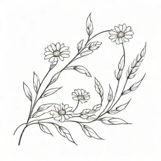 Daisy And Wheat Stalk Intertwined