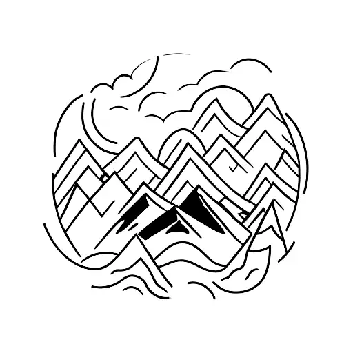 A Minimalist Tattoo Design Of A Mountain Range Silhouette With A Hidden Trail Forming The Outline
