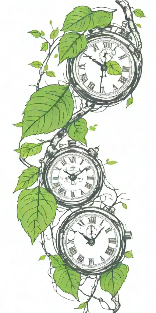 Birch Tree Branches And Green Leaves With Only 3 Clocks Integrated Into It For An Arm Sleeve