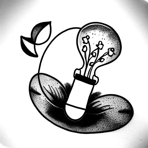 Lightbulb Hanging Down With Daisy And Sweet Pea Flowers Growing Inside