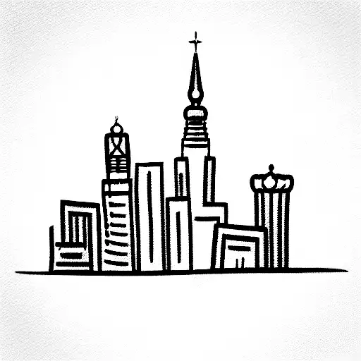 Line Art Style Tattoo Design Depicting A The Skyline Of Moscow --V 5