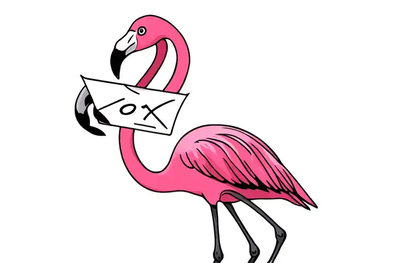 Flying Flamingo Holding A Letter In Its Beak