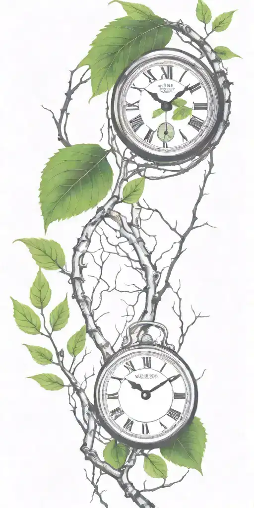 Birch Tree Branches And Green Leaves With Only 3 Clocks Integrated Into It For An Arm Sleeve