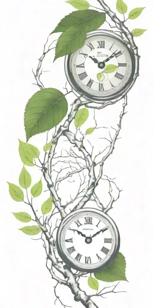 Birch Tree Branches And Green Leaves With Only 3 Clocks Integrated Into It For An Arm Sleeve