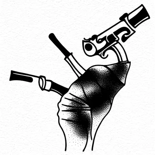 Birch Tree And Two Musket Guns Inside A Black Frame