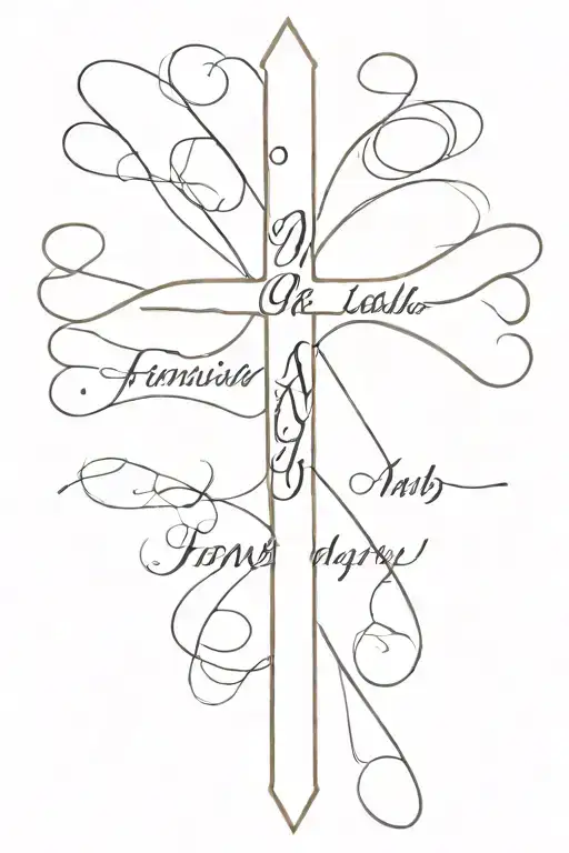 Word Family Written In Cursive Where The Word Forms A Cross