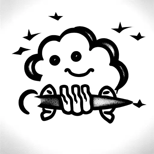 Cute Animated Cloud With Hands Legs And Eyes That Is Chilling On A Surfboard- Very Chill Vibe