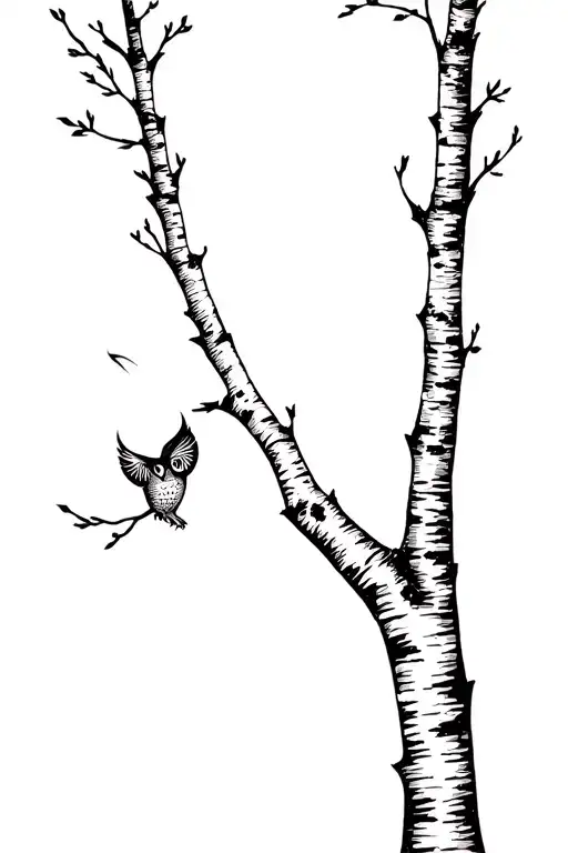 Birch Tree With Owl