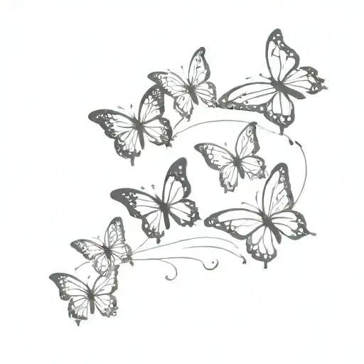 Butterflies Flying Together In Different Sizes In A Line
