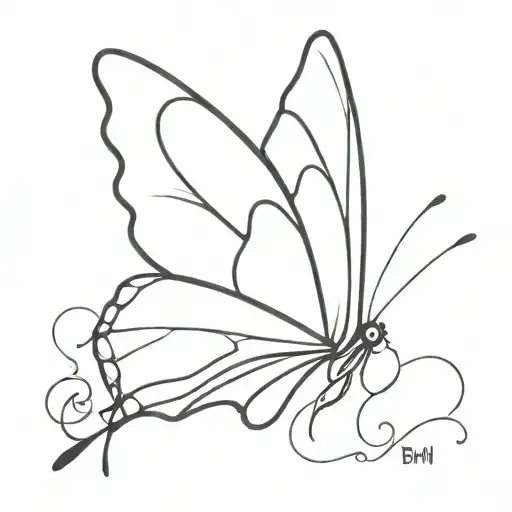 Simple Thin Line Black Butterfly Tattoo Incorporating The Letters B And N Into The Butterfly Wings