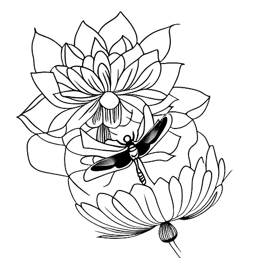 A Dragonfly Perched On A Blooming Lotus Flower