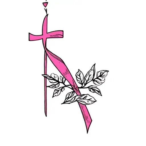 Breast Cancer Ribbon With Cross At End