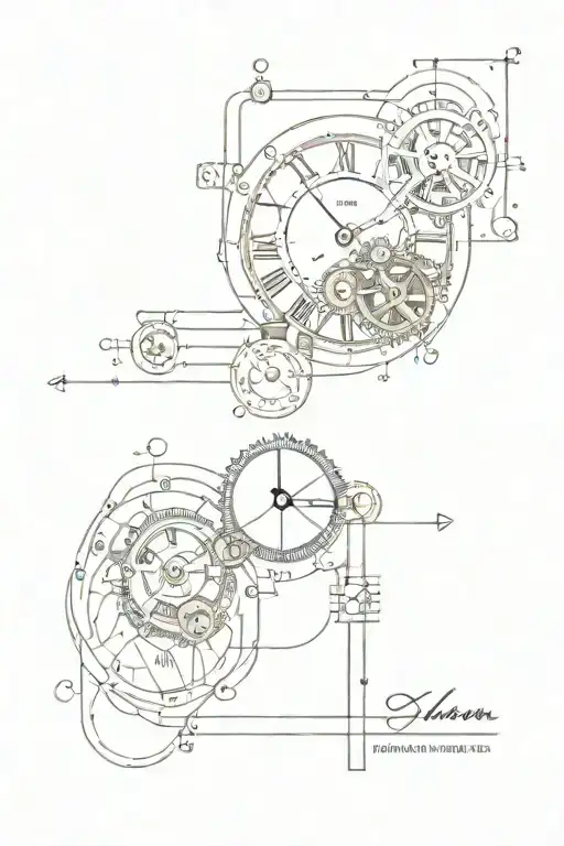 Steampunk Clock And Circuit With Formulas Written Inside