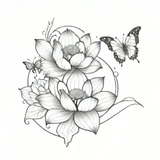 A Bloomed Lotus And Snall Butterflies Flying Onglower