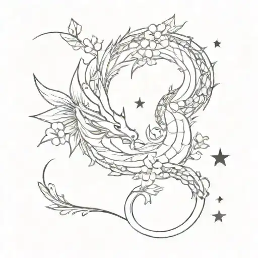 Dragon With Flowers And Stars