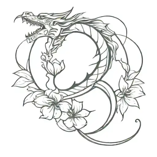Dragon With Flower Intertwined