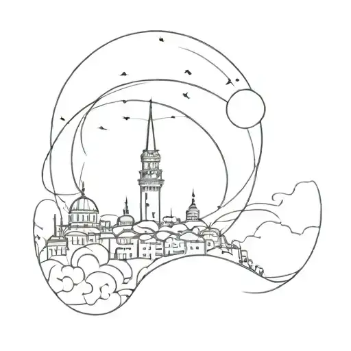 Galata Tower And Moon