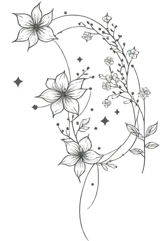Nordic Style Flower With Pisces And Cancer Constellation