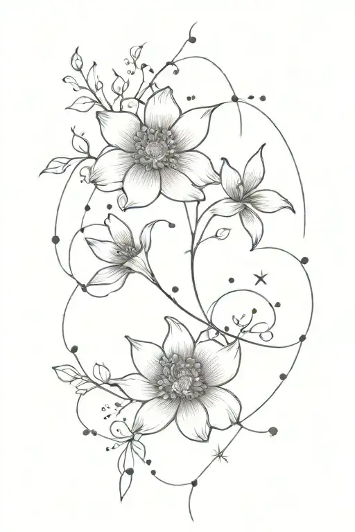 Flower With Pisces And Cancer Constellation Intertwined