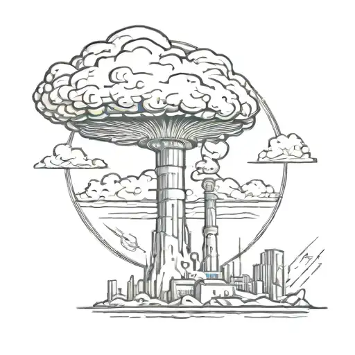 A Mushroom Cloud From A Nuclear Explosion Destroying A Major City Within An Abstract Frame
