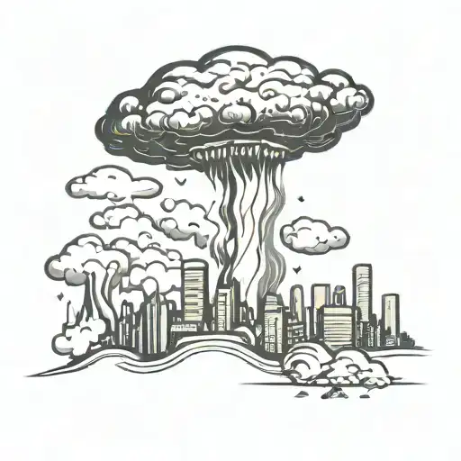 A Mushroom Cloud From A Nuclear Explosion Destroying A Major City Within An Abstract Frame