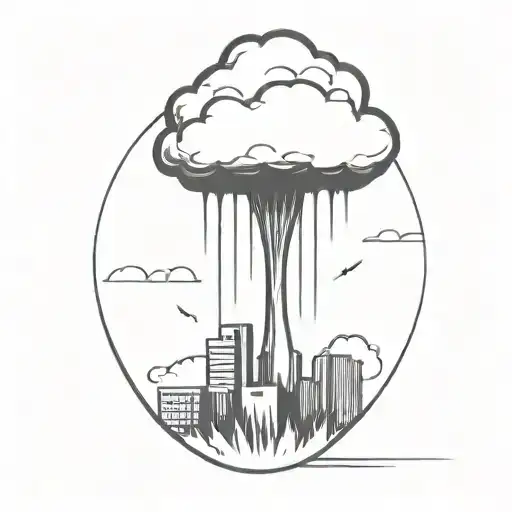An Abstract Nuclear Explosion Mushroom Cloud Destorying A Major City In An Abstract Black Line Frame