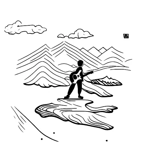 A Silhouette Of A Hiker With A Guitar On A Scenic Forest Backdrop