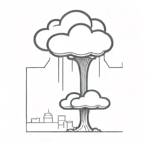 An Abstract Nuclear Explosion Mushroom Cloud Destorying A Major City In An Abstract Black Line Frame