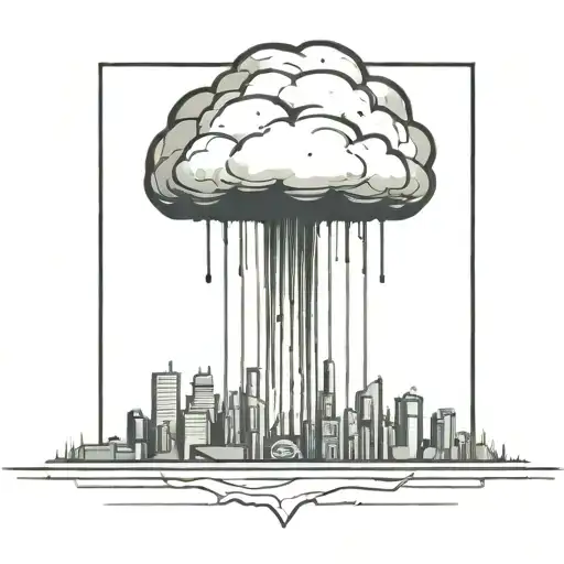 An Abstract Nuclear Explosion Mushroom Cloud Destroying A Major City In An Abstract Black Line Frame