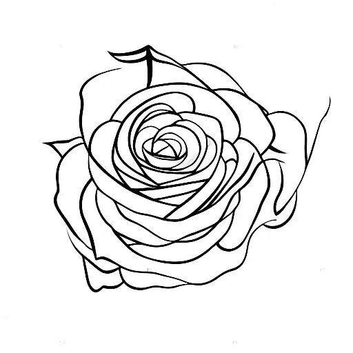 Black And White Minimalist Rose With 9 Leaves