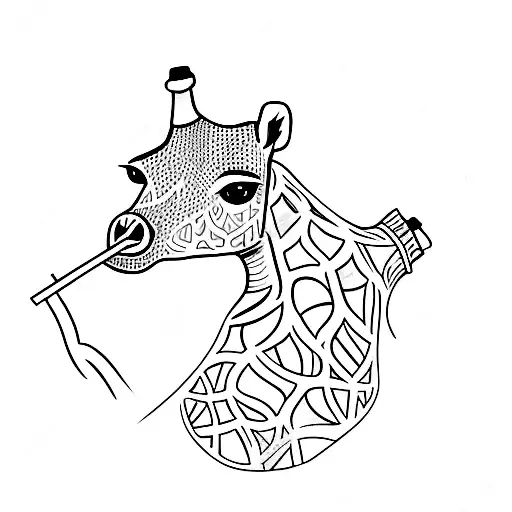 A Minimalist Tattoo Of A Giraffe Smoking A Water Pipe