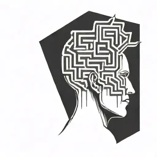 A Human Head Resting On A Pillow With The Brain Depicted As An Abstract Geometric Maze