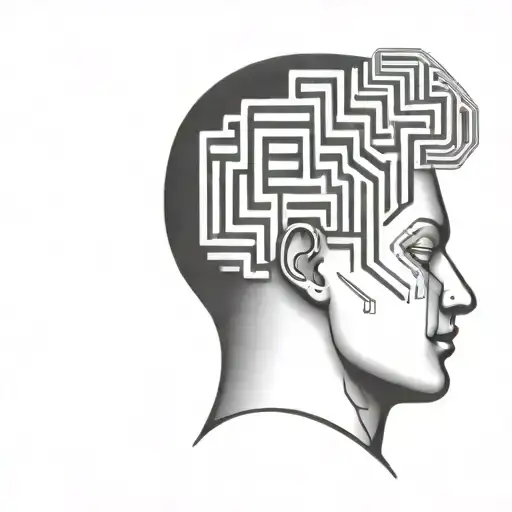A Human Head Resting On A Pillow With The Brain Depicted As An Abstract Geometric Maze