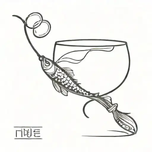 A Minimalist Tattoo Of A Fishing Lure With A Wine Glass Incorporated Into The Design