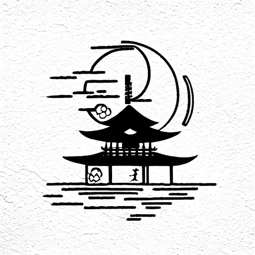 Moon And Japanese Shrine